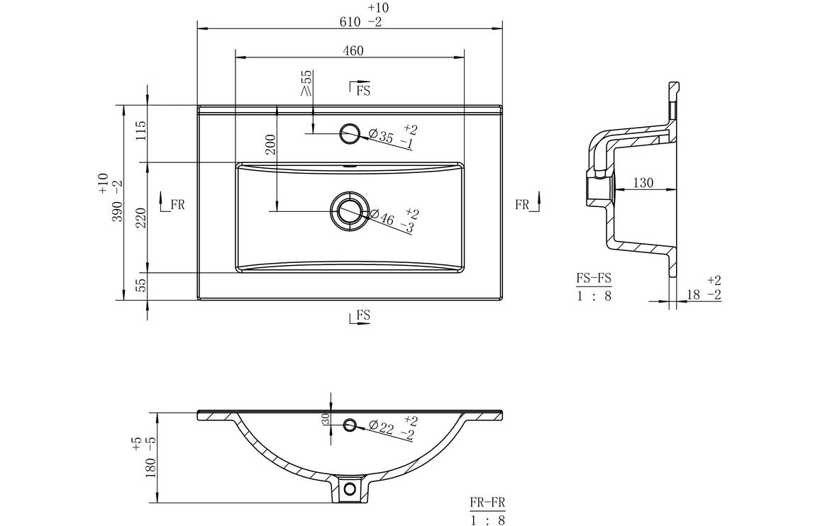Santos - Wall Hung Basin Unit & Basin - 605mm