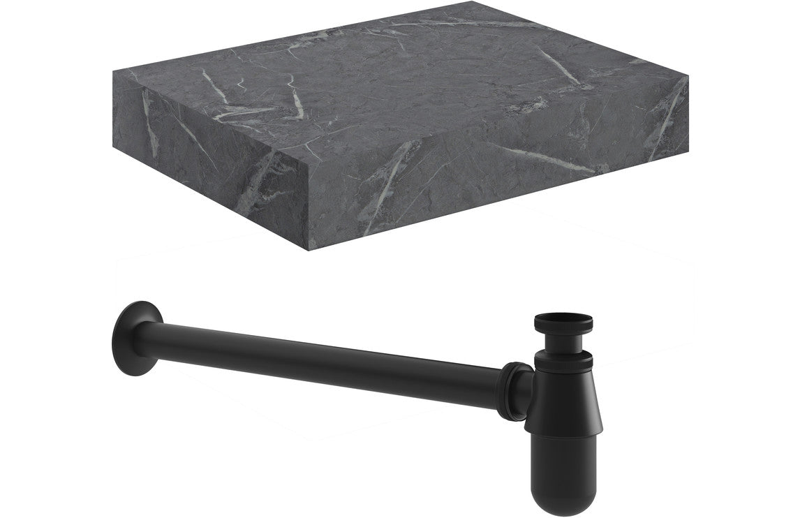 Mineral - Wall Hung Basin Shelf & Bottle Trap - 600mm