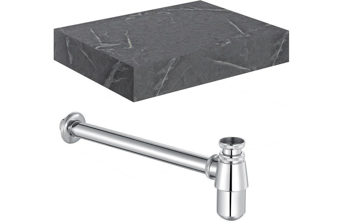 Mineral - Wall Hung Basin Shelf & Bottle Trap - 600mm