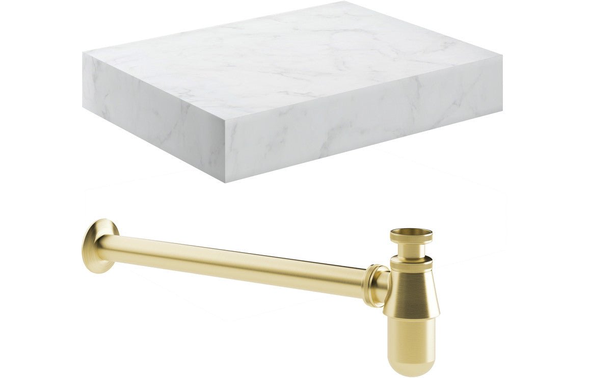 Mineral - Wall Hung Basin Shelf & Bottle Trap - 600mm