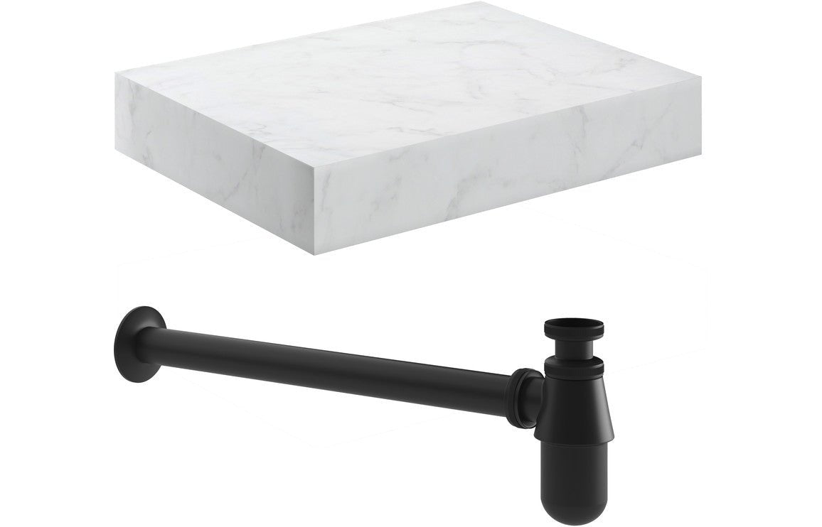 Mineral - Wall Hung Basin Shelf & Bottle Trap - 600mm