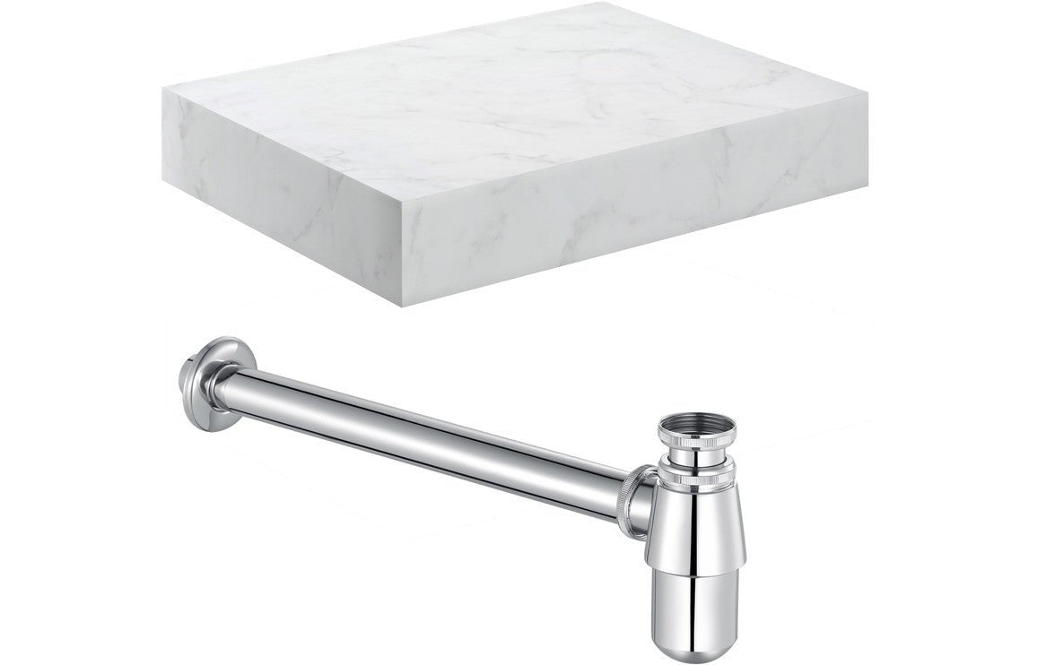 Mineral - Wall Hung Basin Shelf & Bottle Trap - 600mm