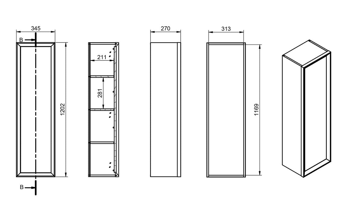 Edge - 345mm Wall Hung 1 Door Tall Unit