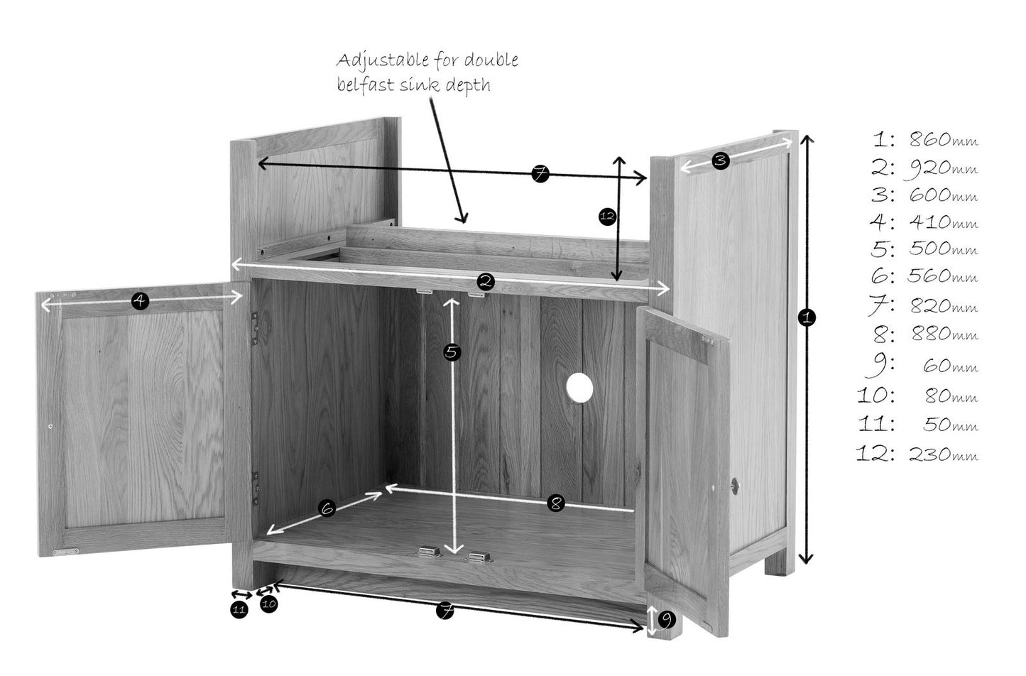 2 Door Belfast Sink Cabinet - 980mm