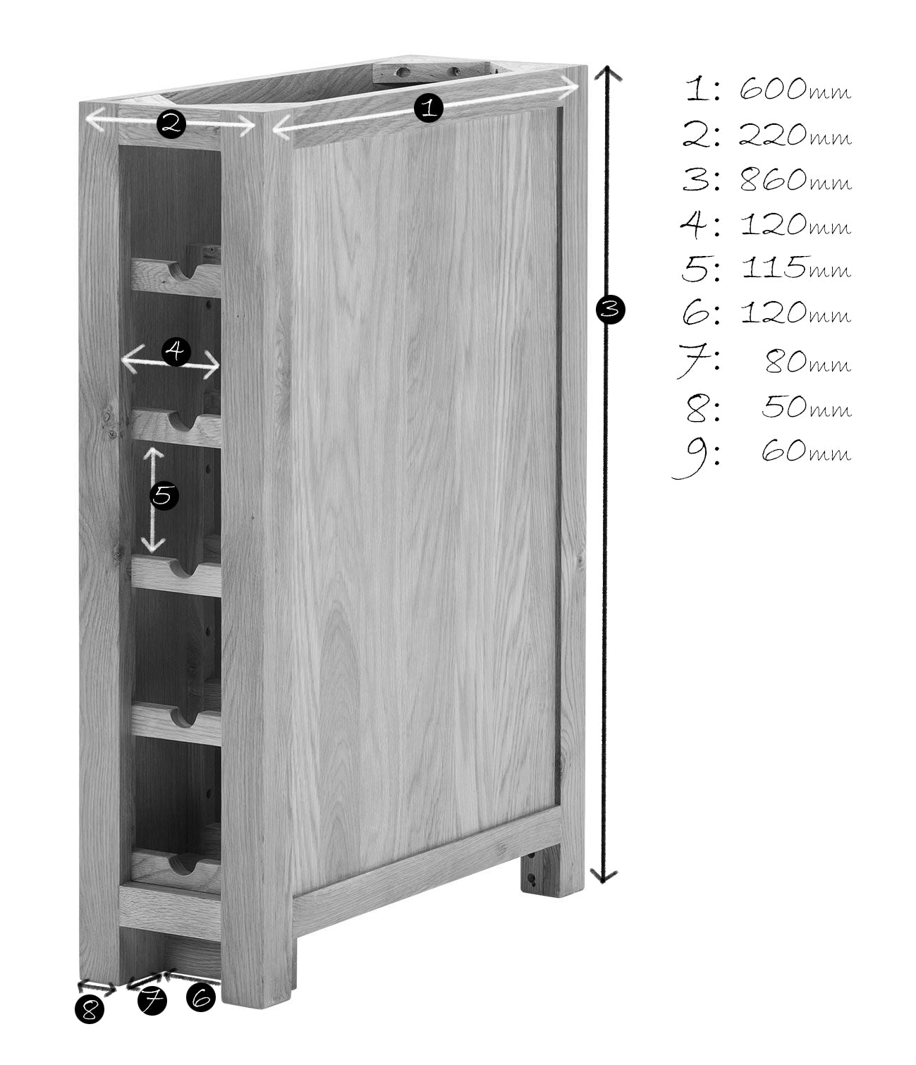 Wine Rack Base with back stop wall - 220mm