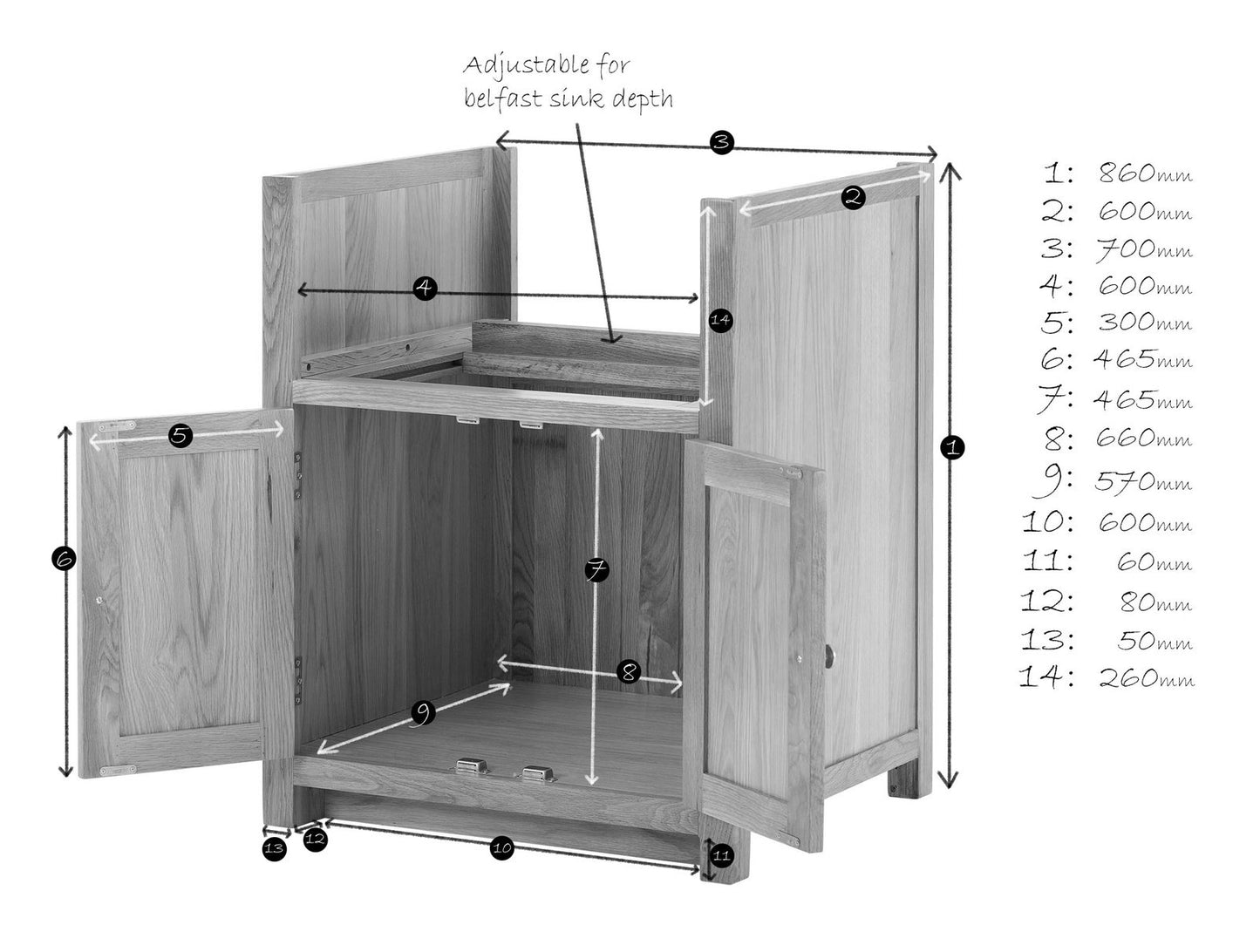 Sink Adjustable Cabinet - 700mm