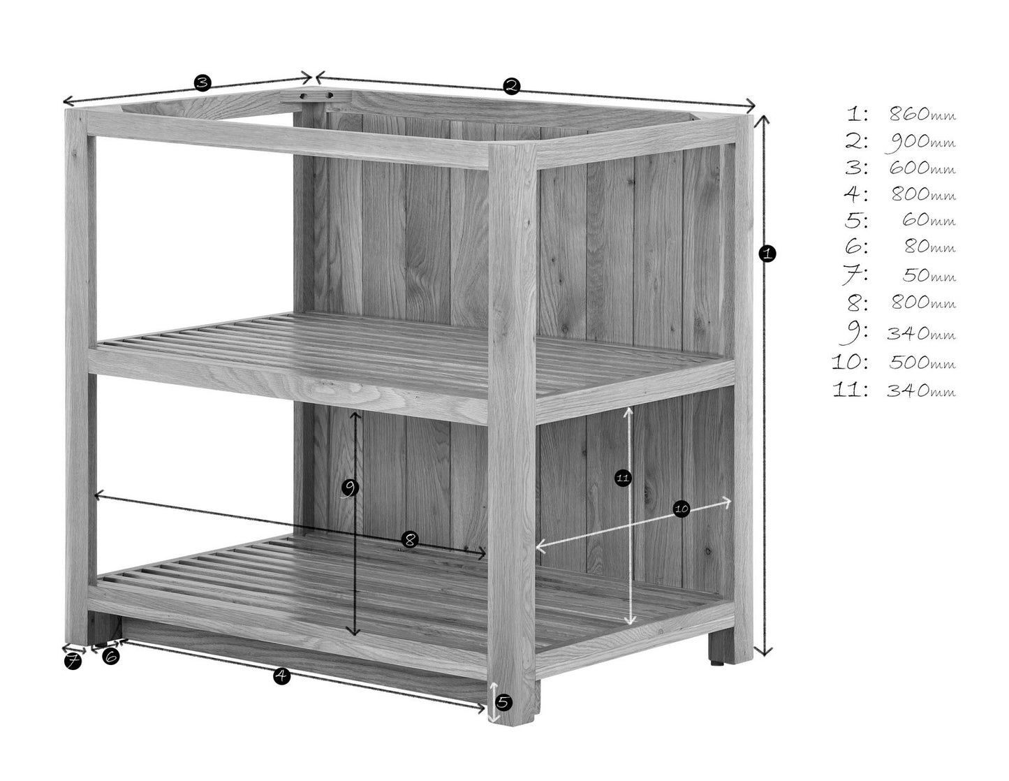 Open Base End - Slatted Shelf Cabinet