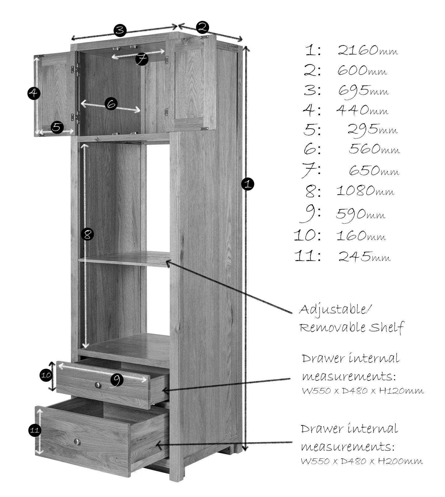 Tall Double Oven Cabinet with 2 soft close drawers - 697mm