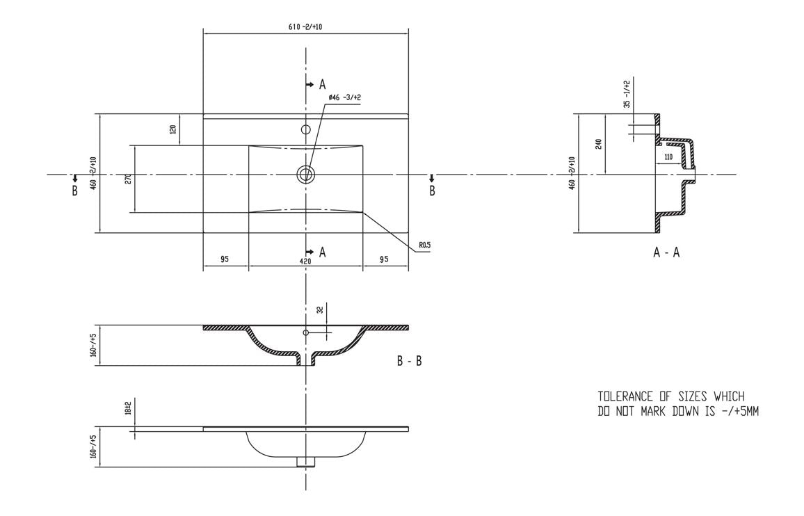 Edge - 615mm Wall Hung 2 Drawer Basin Unit & Basin