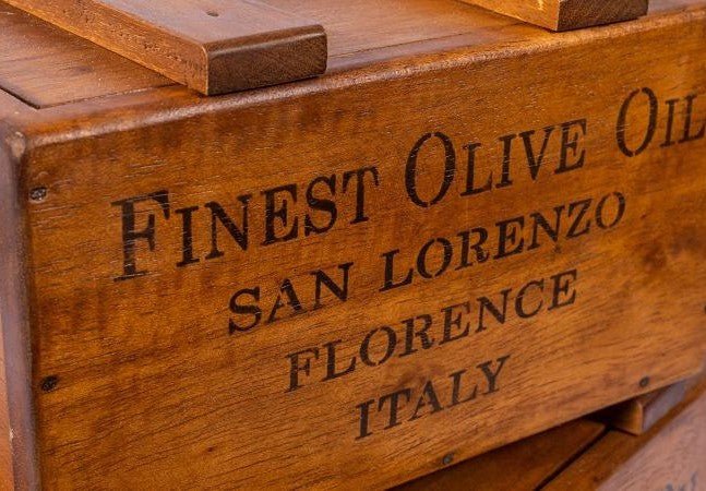 Rustic Vintage Wooden Lidded Chest Boxes - Olive Oil - Set of 2