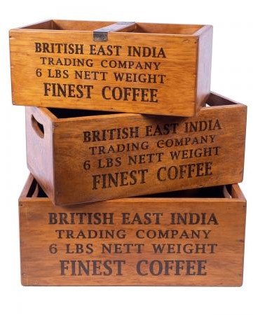 Large Vintage Storage Boxes - British East India Finest Coffee - Set of 3