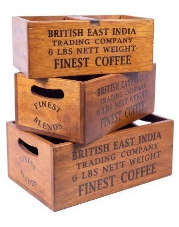 Large Vintage Storage Boxes - British East India Finest Coffee - Set of 3
