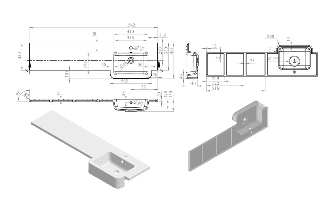 Montana - Basin, WC & 1 Door Unit Pack - 1542mm