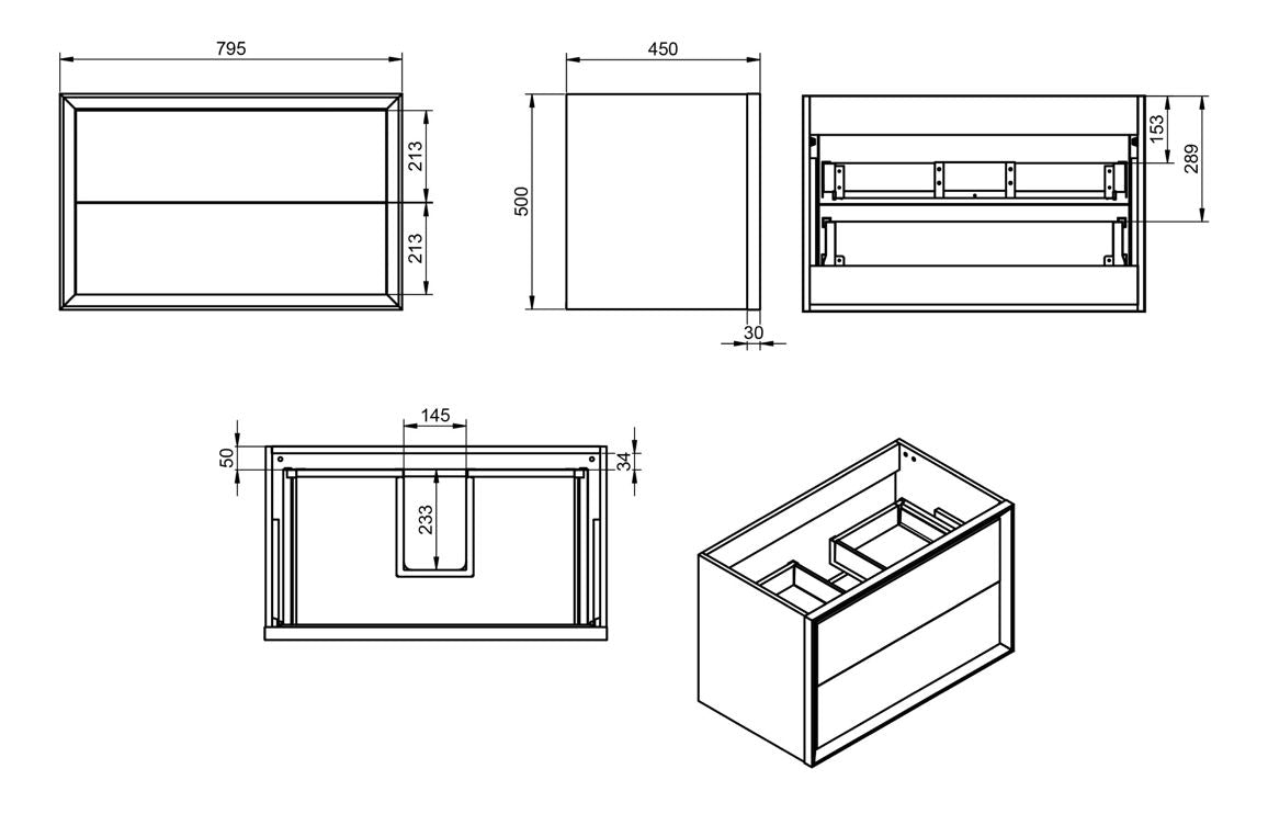 Edge - 815mm Wall Hung 2 Drawer Basin Unit & Basin