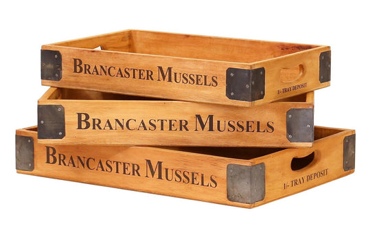 Brancaster Mussels - Set of 3 Vintage Wooden Serving Trays