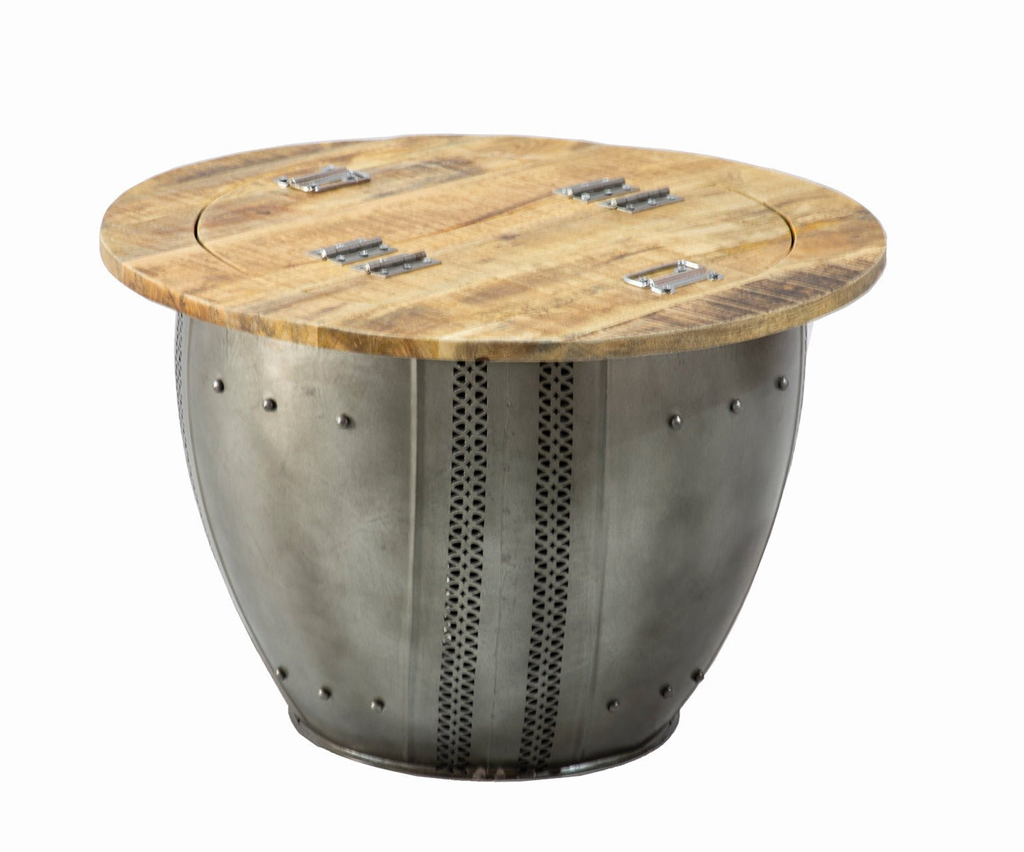 Upcycled Round Brass Metal Coffee Table with Storage