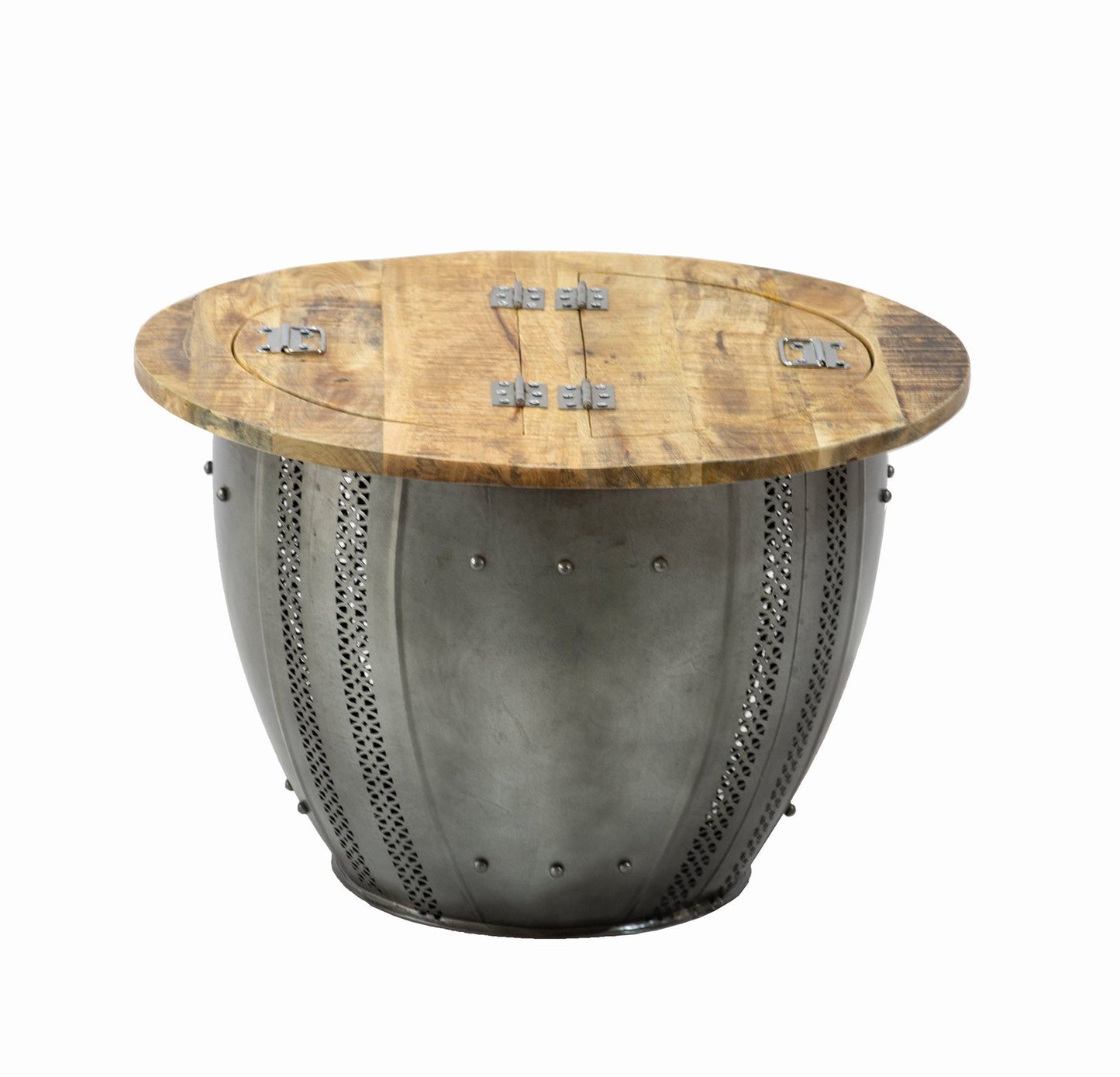 Upcycled Round Brass Metal Coffee Table with Storage