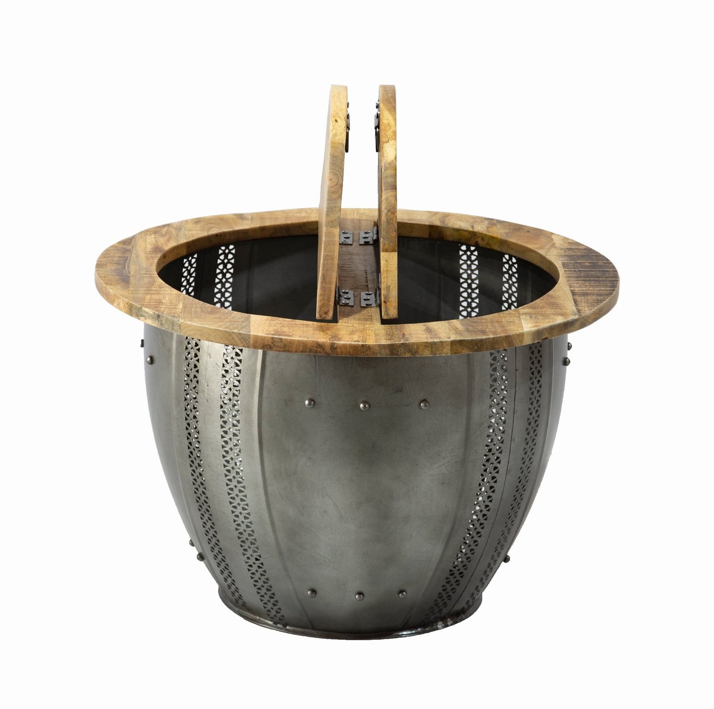 Upcycled Round Brass Metal Coffee Table with Storage