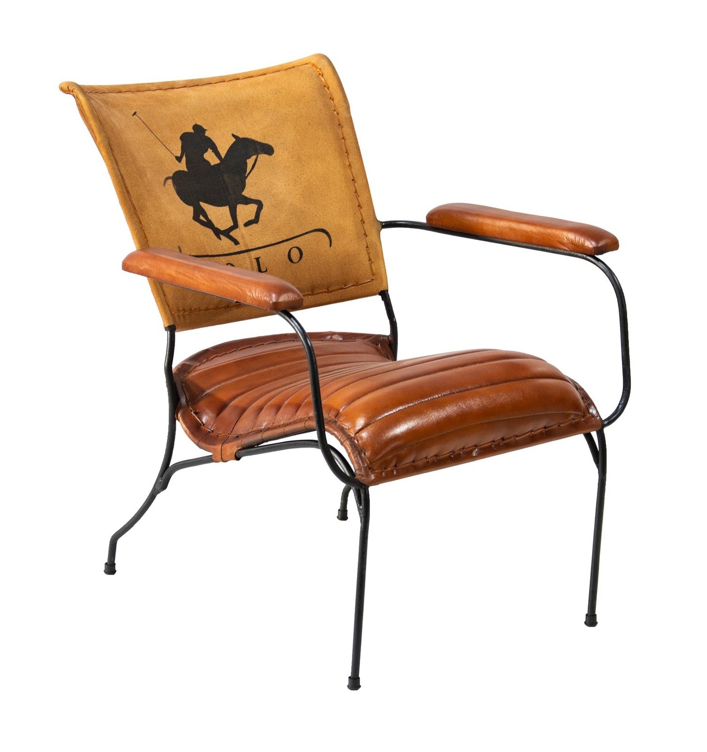 Metal Frame Chair  with Padded Brown Leather Seat - Polo Design