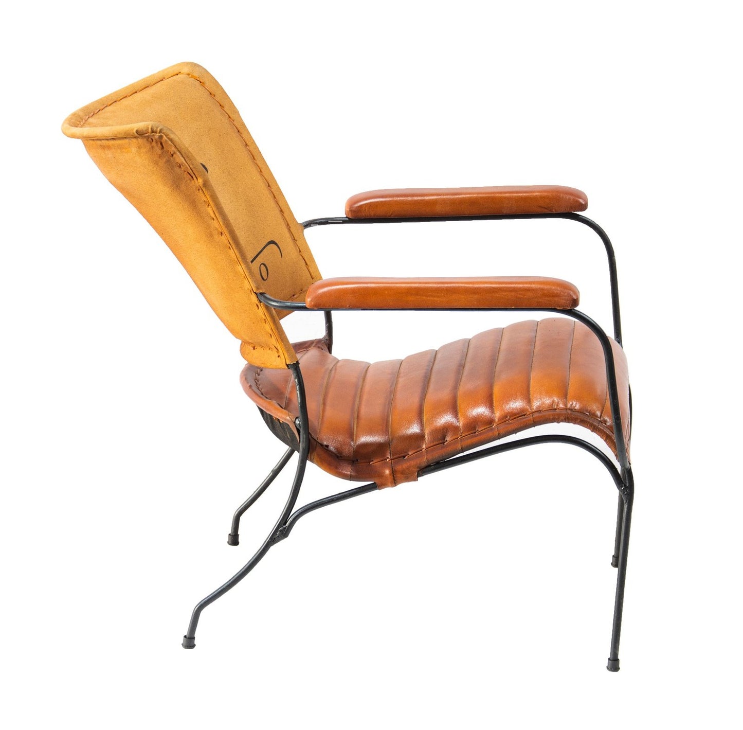 Metal Frame Chair  with Padded Brown Leather Seat - Polo Design