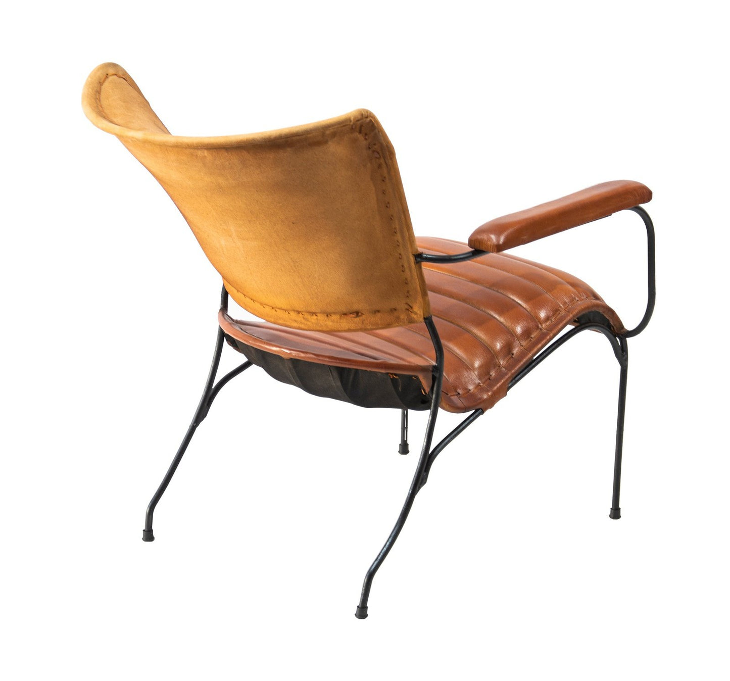 Metal Frame Chair  with Padded Brown Leather Seat - Polo Design