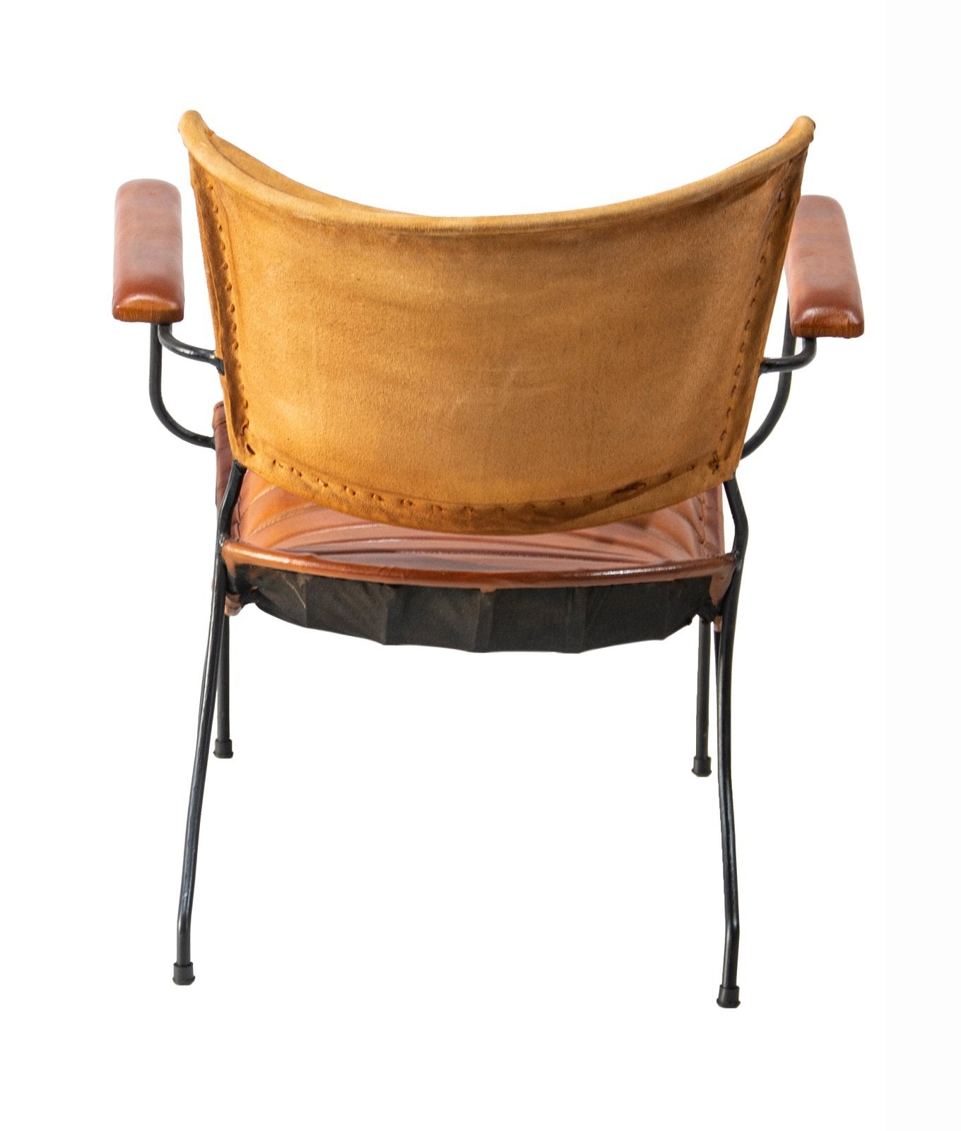 Metal Frame Chair  with Padded Brown Leather Seat - Polo Design