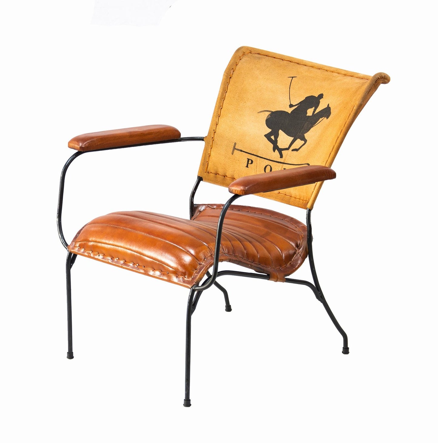 Metal Frame Chair  with Padded Brown Leather Seat - Polo Design
