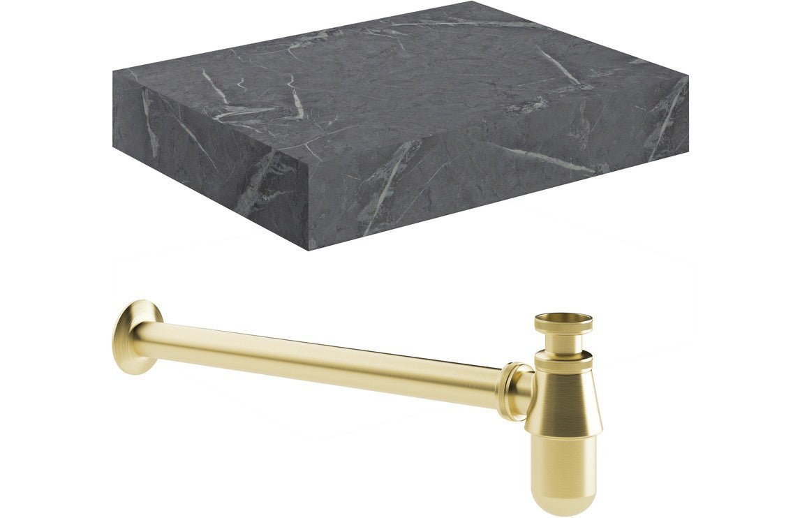 Mineral - Wall Hung Basin Shelf & Bottle Trap - 600mm