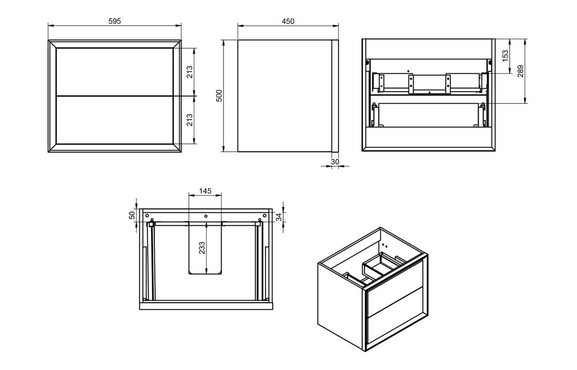 Edge - 600mm Wall Hung 2 Drawer Basin Unit & Top