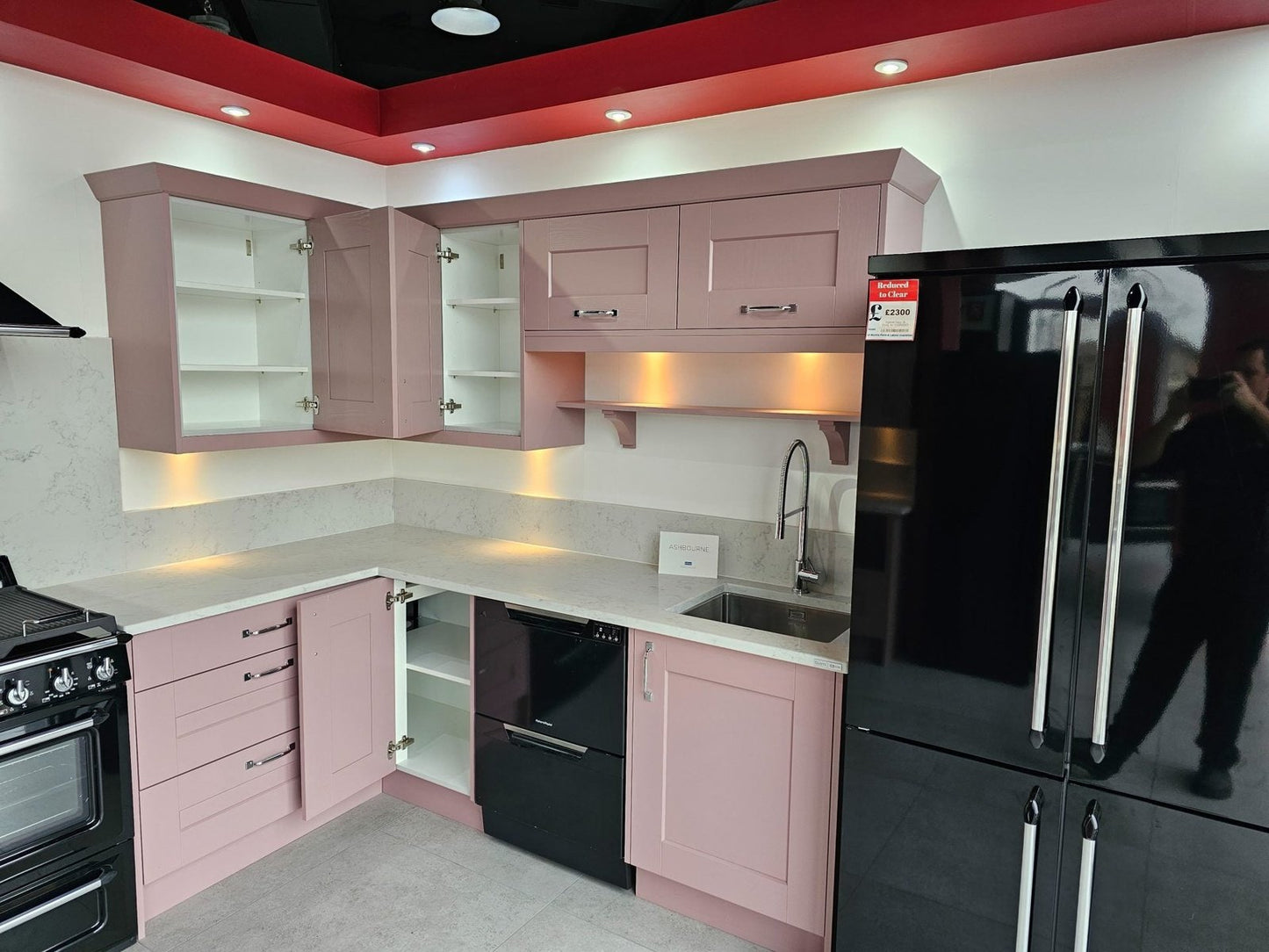 Ex Display Kitchen - Symphony Ashbourne Pink Kitchen With Carrara Quartz Worktops