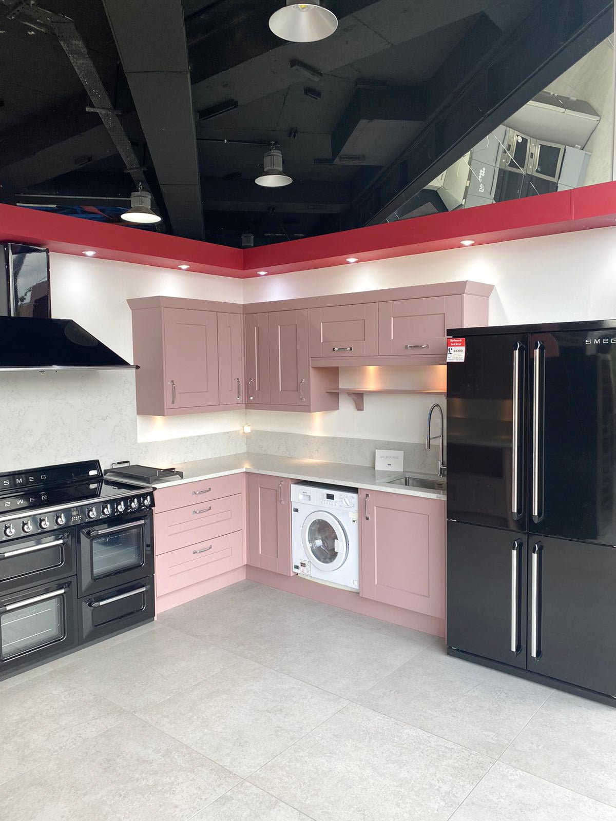 Ex Display Kitchen - Symphony Ashbourne Pink Kitchen With Carrara Quartz Worktops
