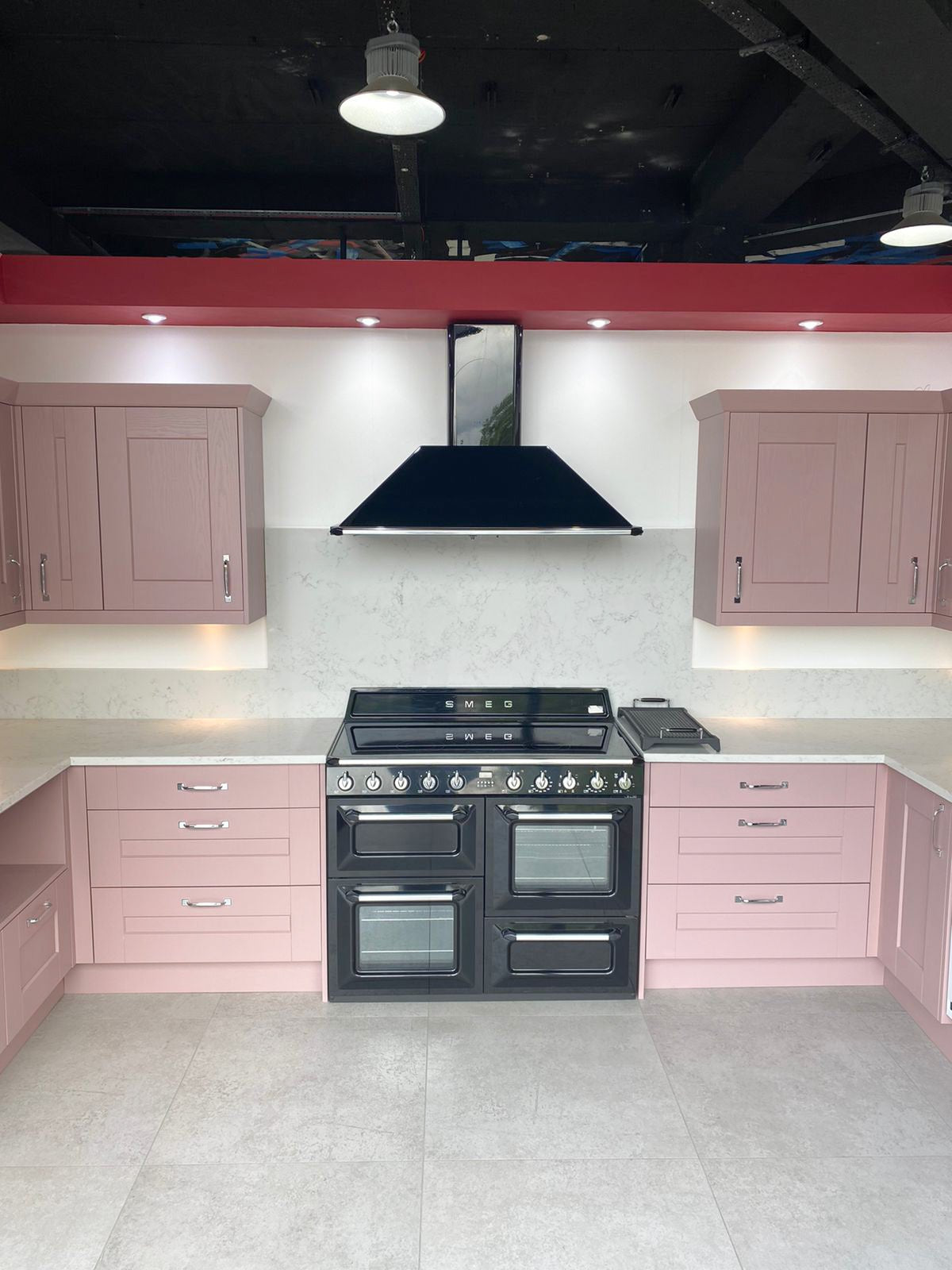 Ex Display Kitchen - Symphony Ashbourne Pink Kitchen With Carrara Quartz Worktops