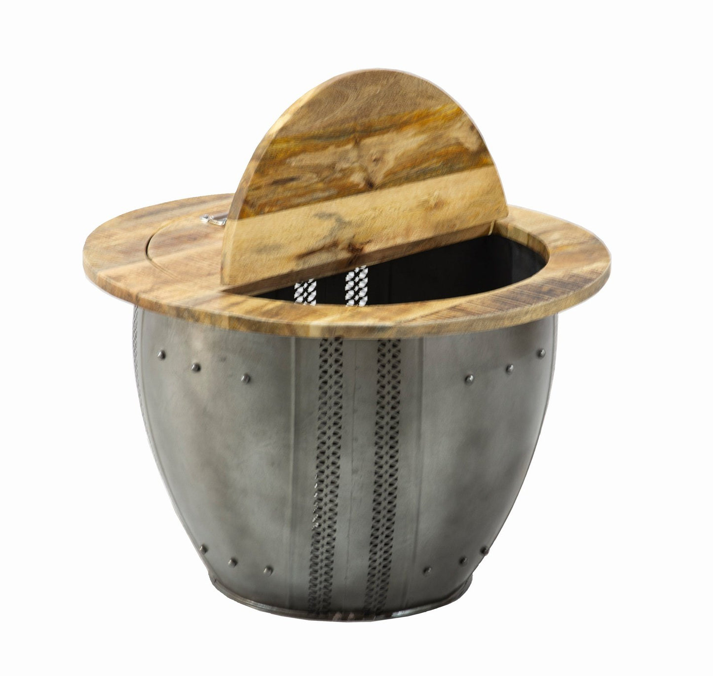 Upcycled Round Brass Metal Coffee Table with Storage
