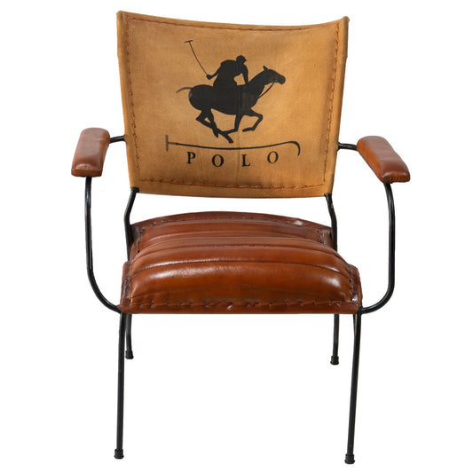 Metal Frame Chair  with Padded Brown Leather Seat - Polo Design